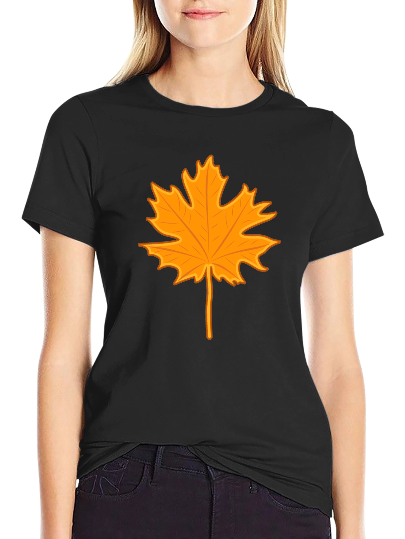 Autumn Leaf Graphic Tee - Stylish Black T-Shirt