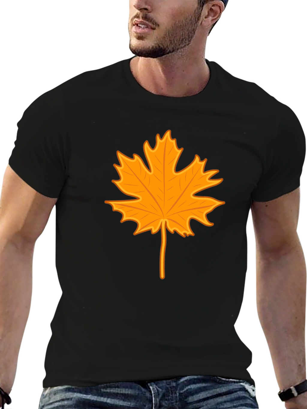 Autumn Leaf Graphic Tee - Stylish Black T-Shirt