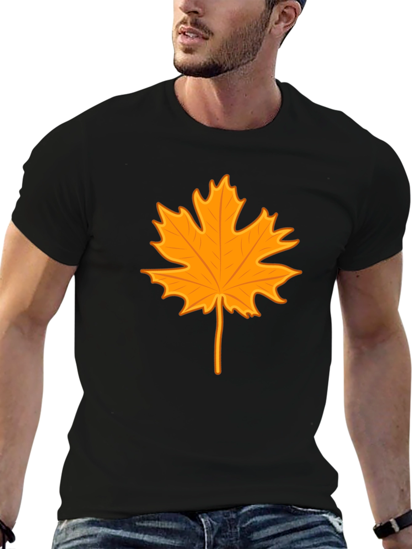 Autumn Leaf Graphic Tee - Stylish Black T-Shirt