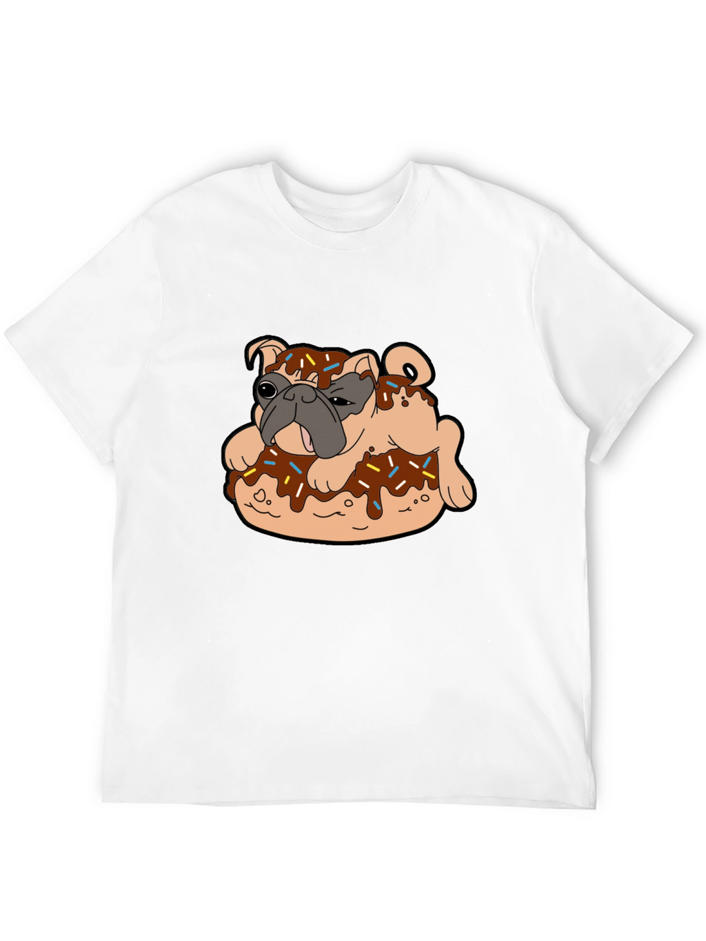 Pug in Donut Black T-Shirt Novelty Tee