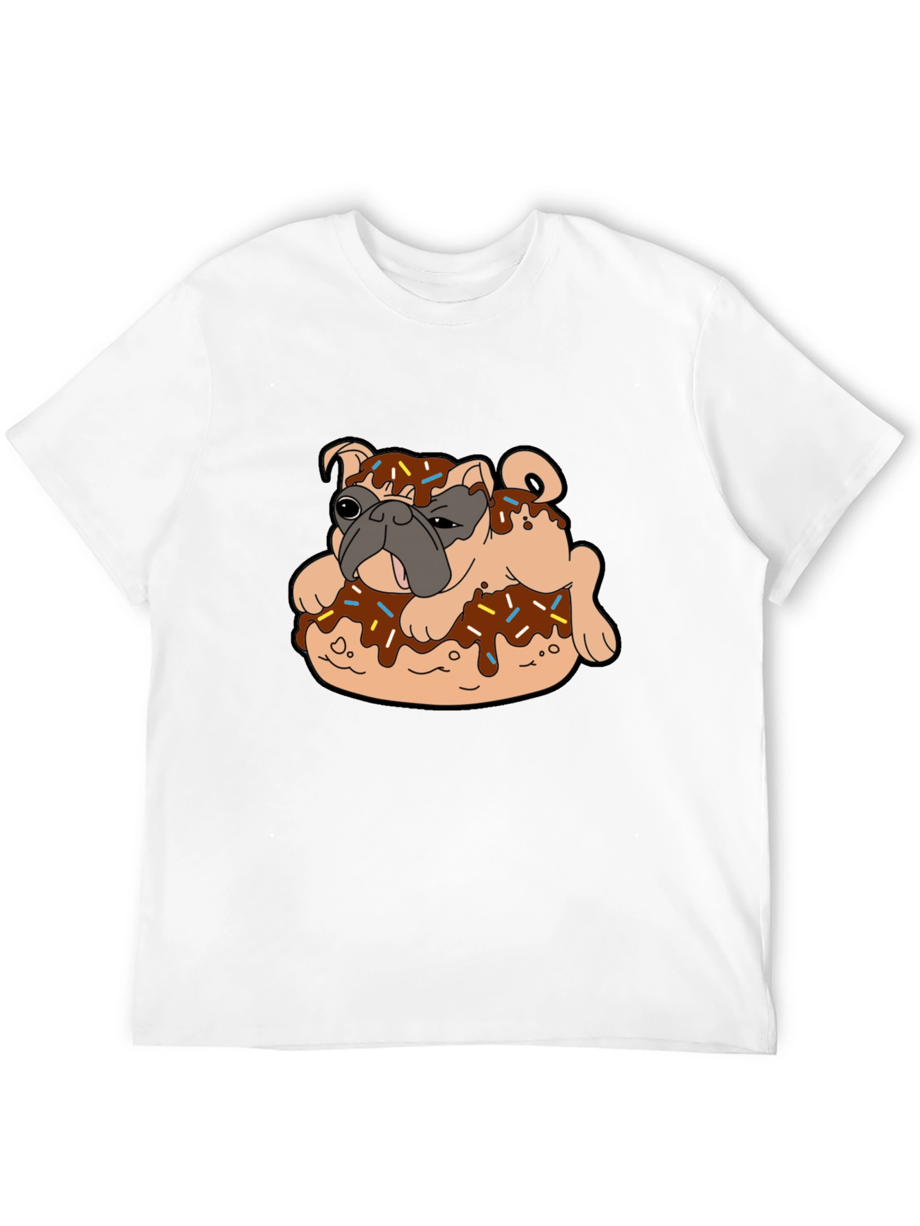 Pug in Donut Black T-Shirt Novelty Tee