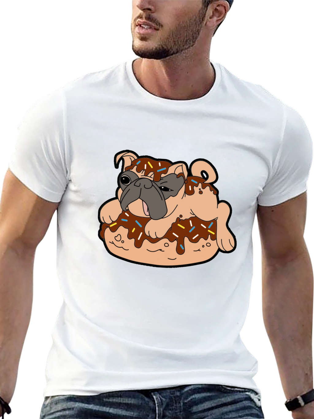 Pug in Donut Black T-Shirt Novelty Tee