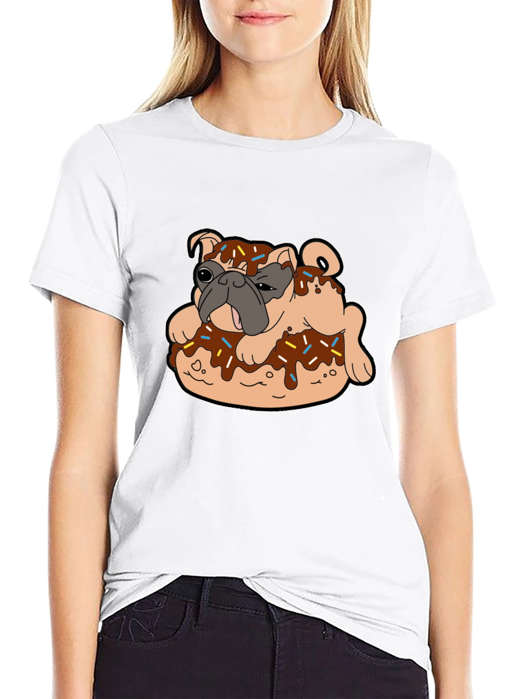 Pug in Donut Black T-Shirt Novelty Tee
