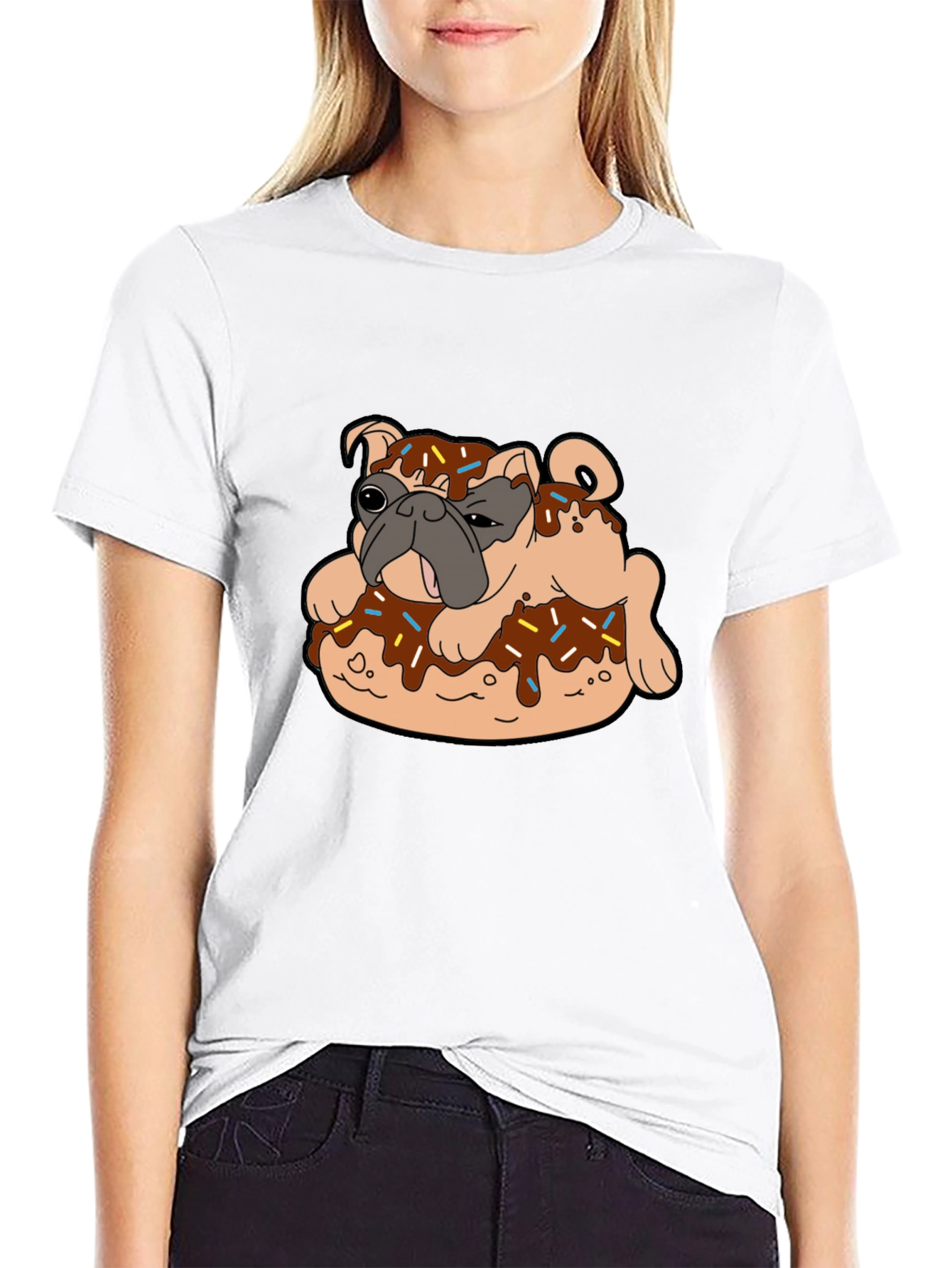 Pug in Donut Black T-Shirt Novelty Tee