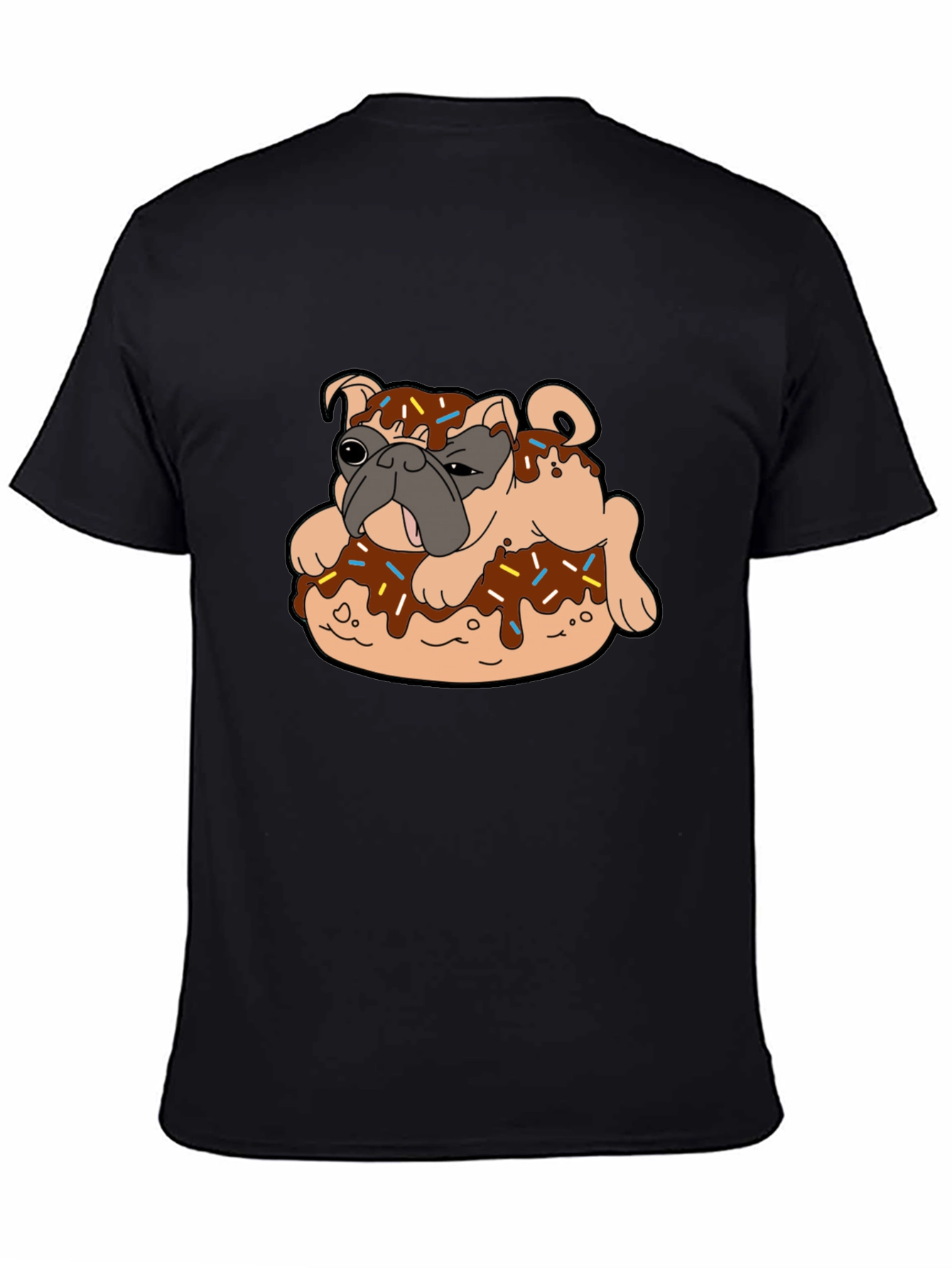 Pug in Donut Black T-Shirt Novelty Tee
