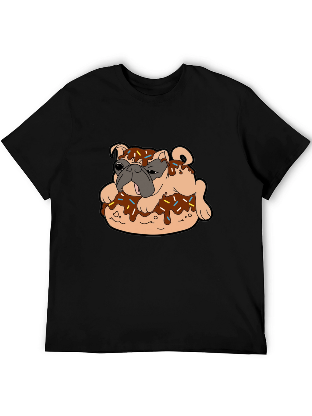 Pug in Donut Black T-Shirt Novelty Tee