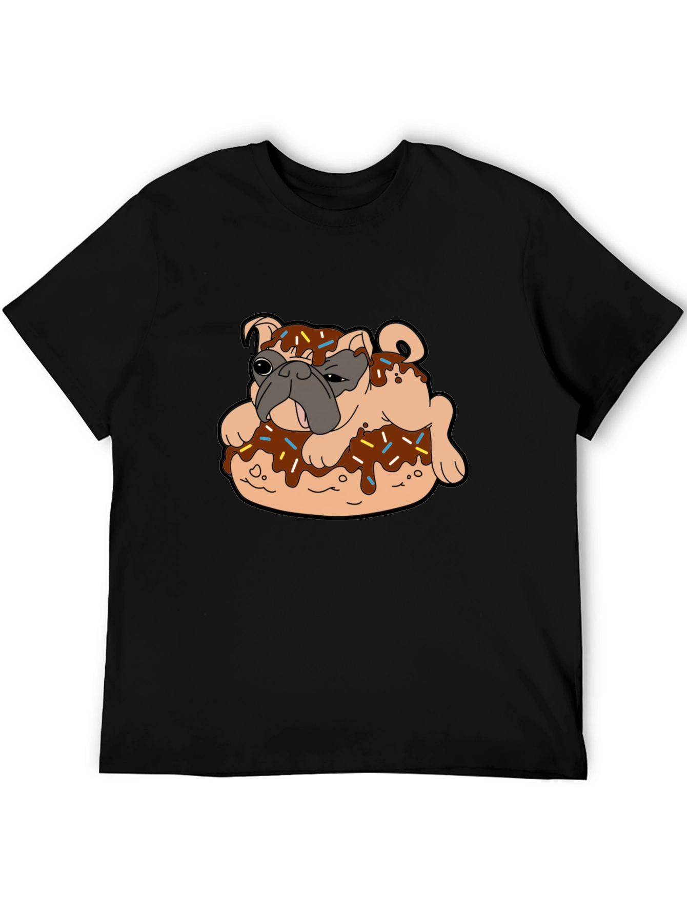 Pug in Donut Black T-Shirt Novelty Tee
