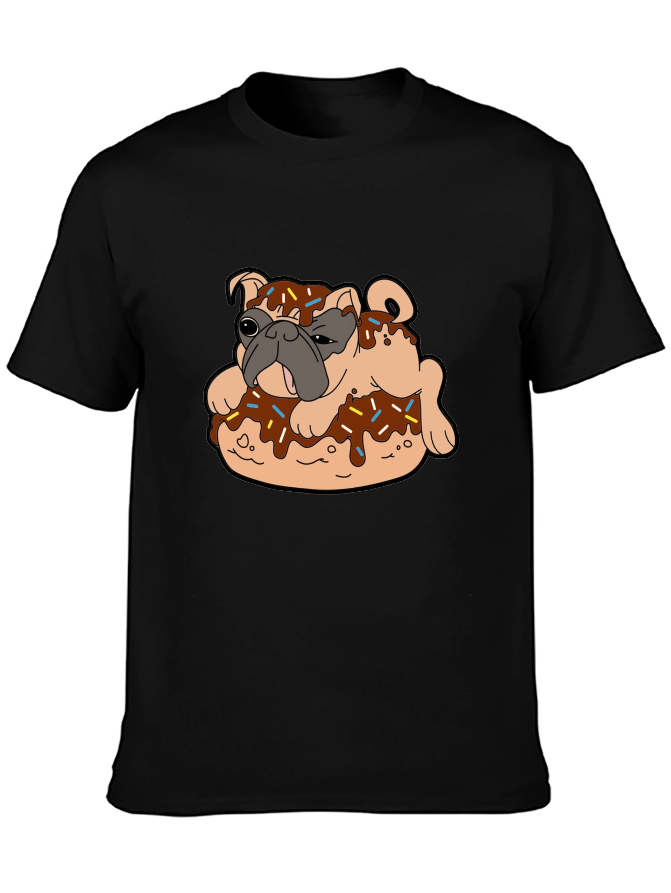 Pug in Donut Black T-Shirt Novelty Tee