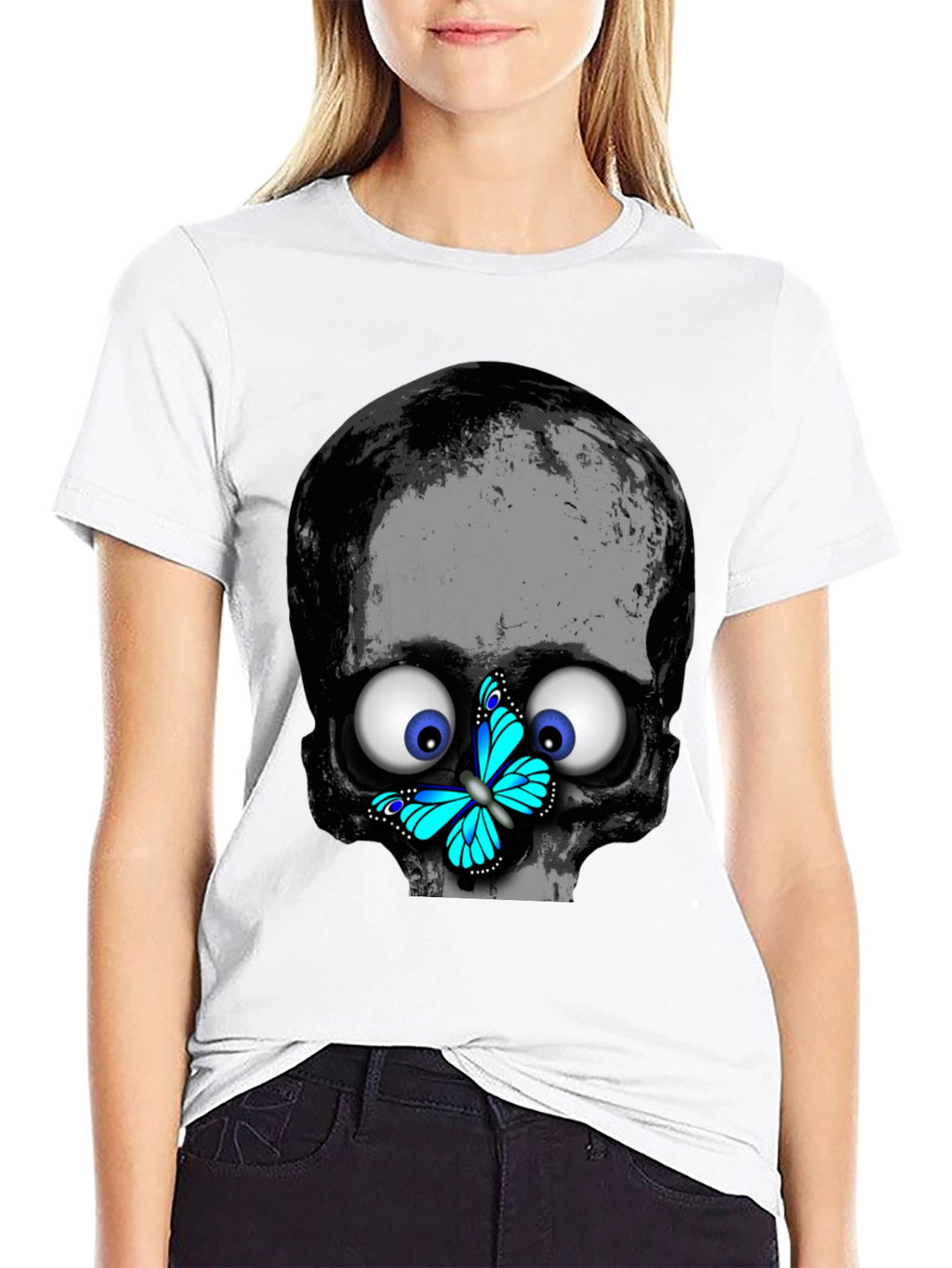 Skull Butterfly T-Shirt - Googly Eyes Black Tee