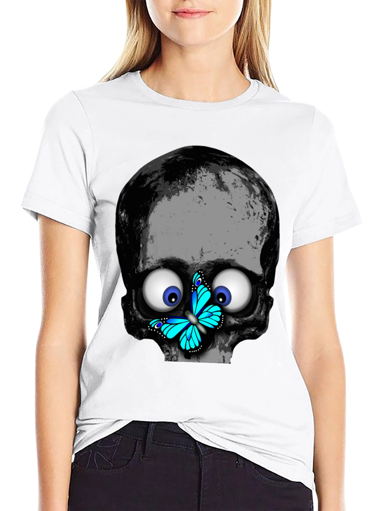 Skull Butterfly T-Shirt - Googly Eyes Black Tee