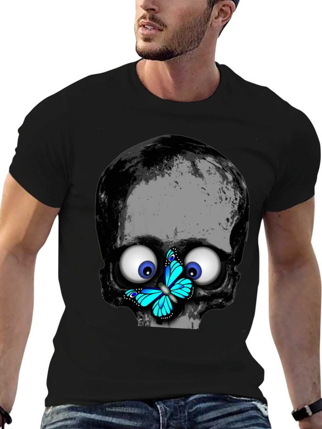 Skull Butterfly T-Shirt - Googly Eyes Black Tee
