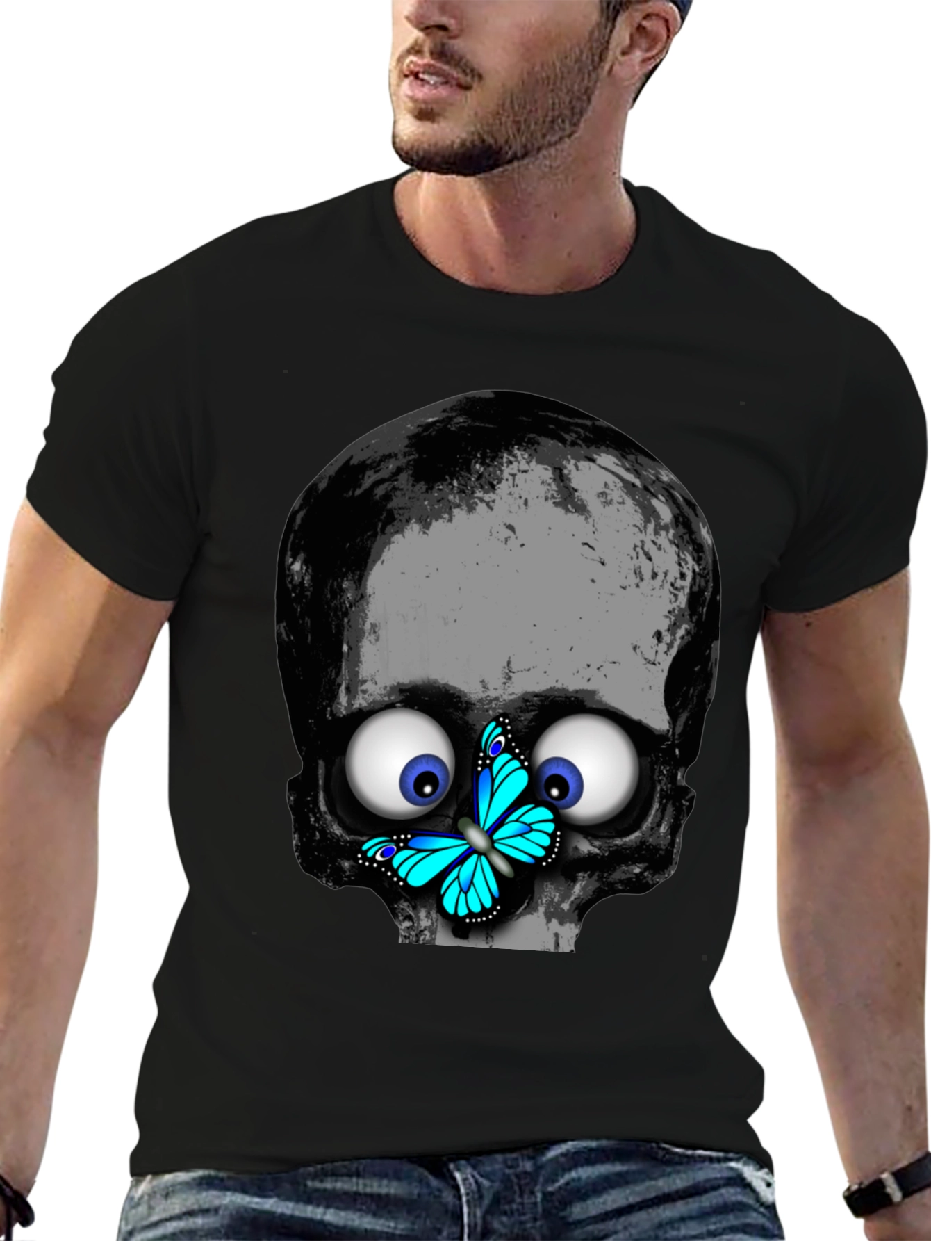 Skull Butterfly T-Shirt - Googly Eyes Black Tee