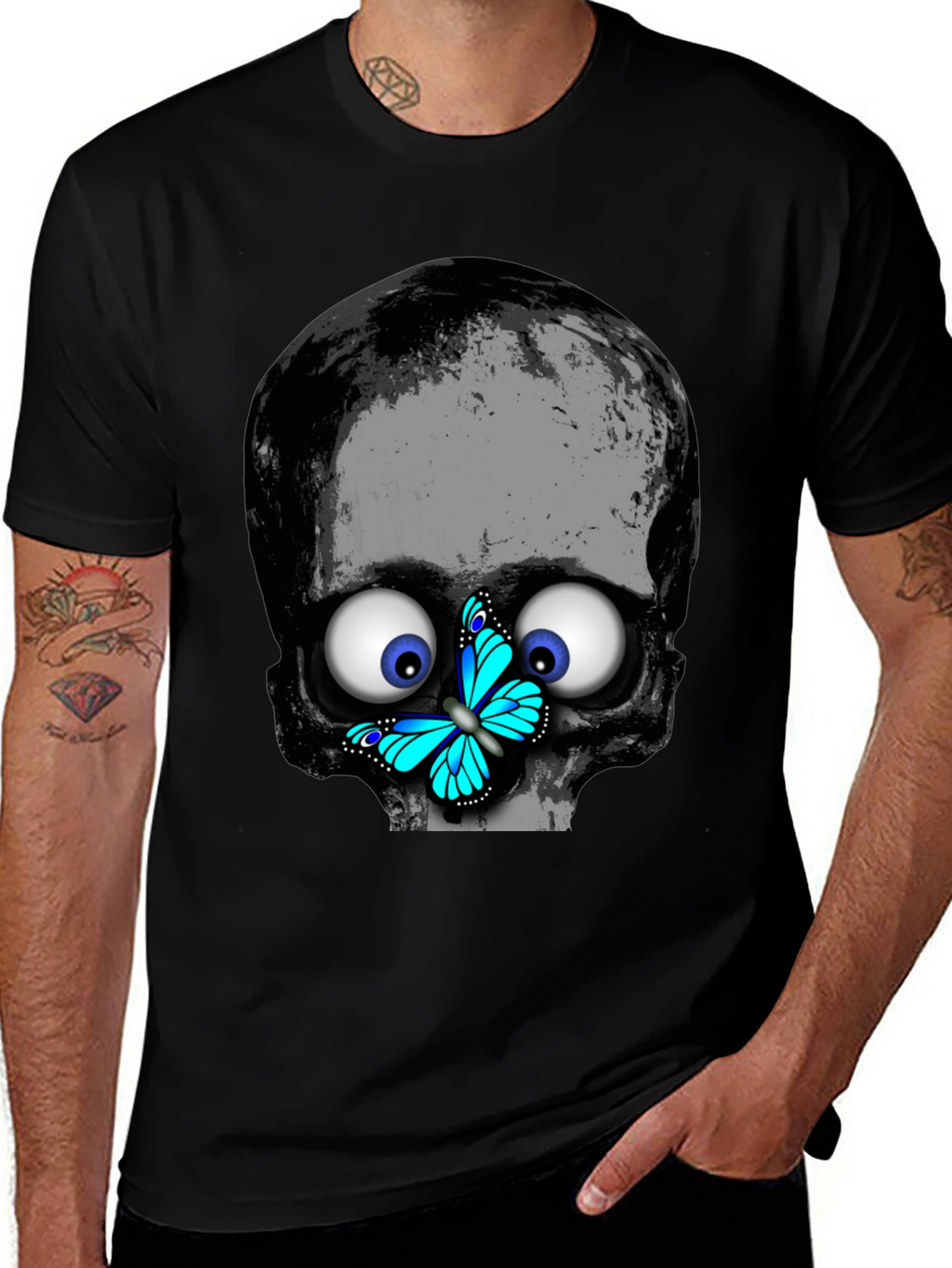 Skull Butterfly T-Shirt - Googly Eyes Black Tee