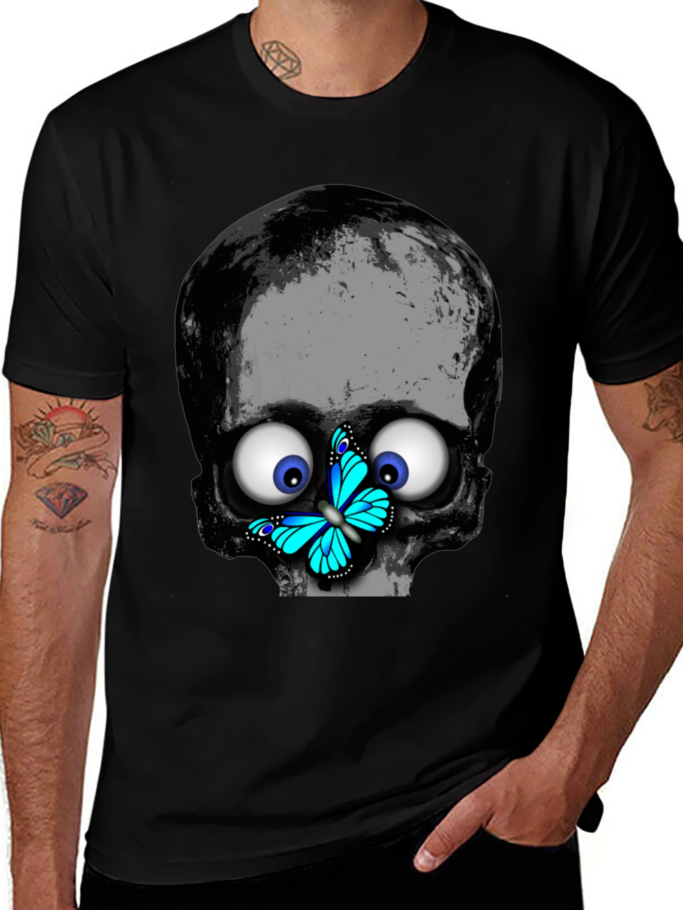 Skull Butterfly T-Shirt - Googly Eyes Black Tee