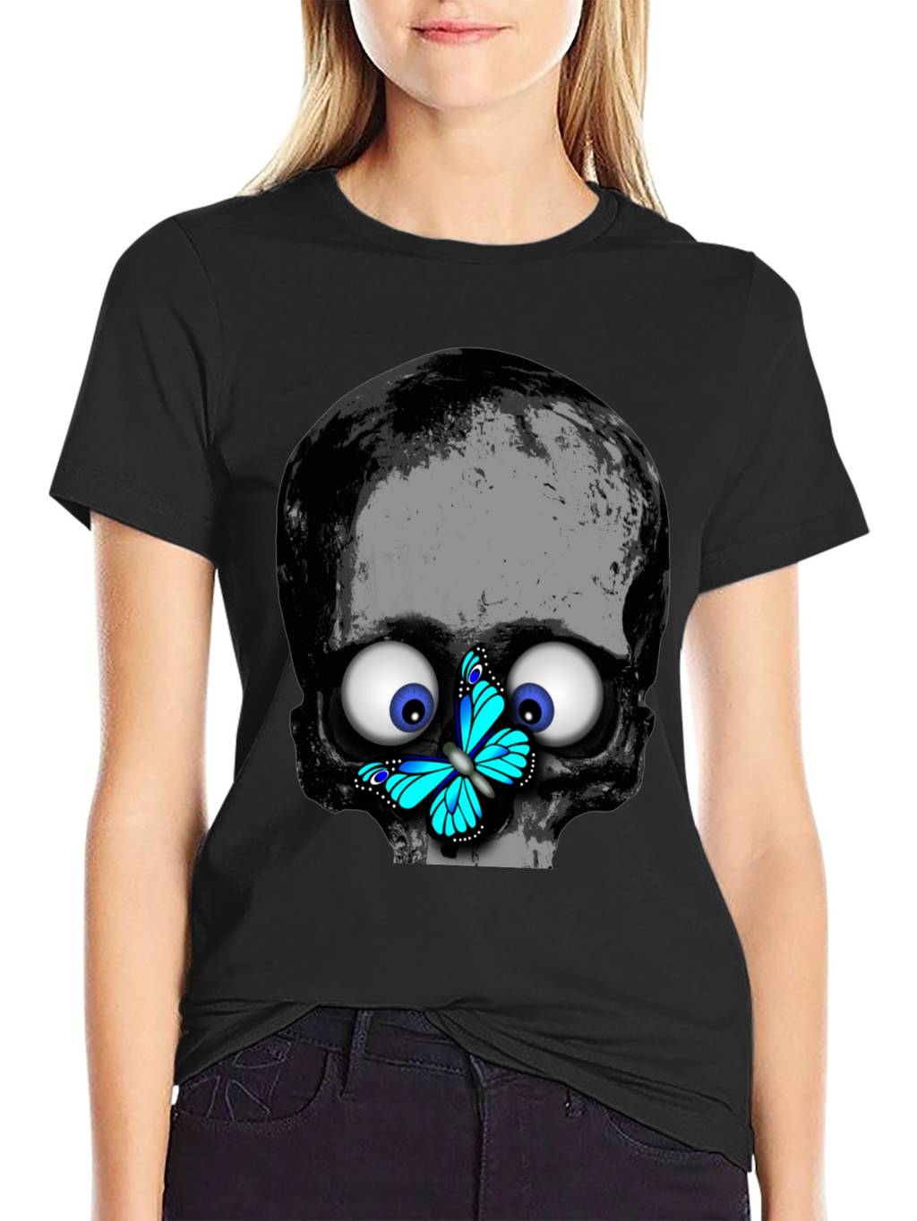 Skull Butterfly T-Shirt - Googly Eyes Black Tee