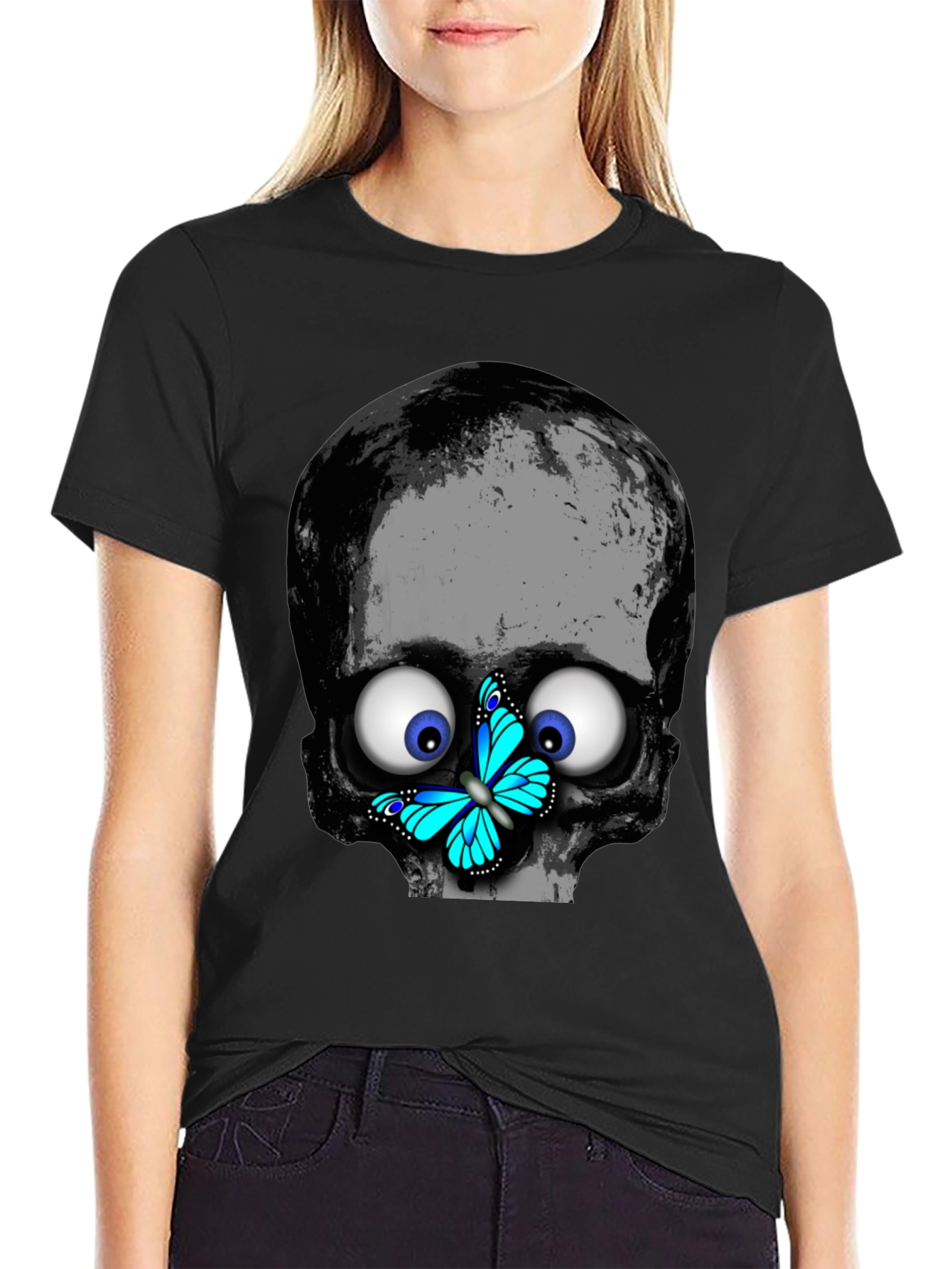 Skull Butterfly T-Shirt - Googly Eyes Black Tee