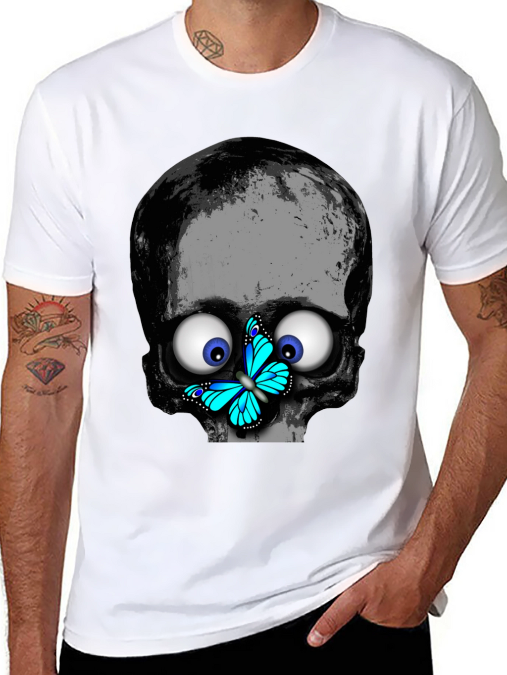Skull Butterfly T-Shirt - Googly Eyes Black Tee