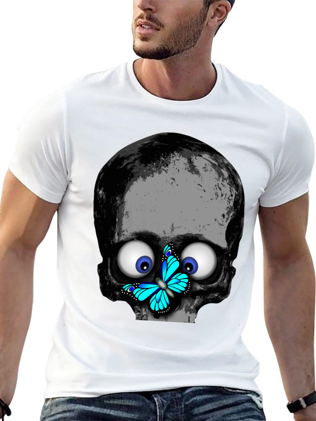 Skull Butterfly T-Shirt - Googly Eyes Black Tee