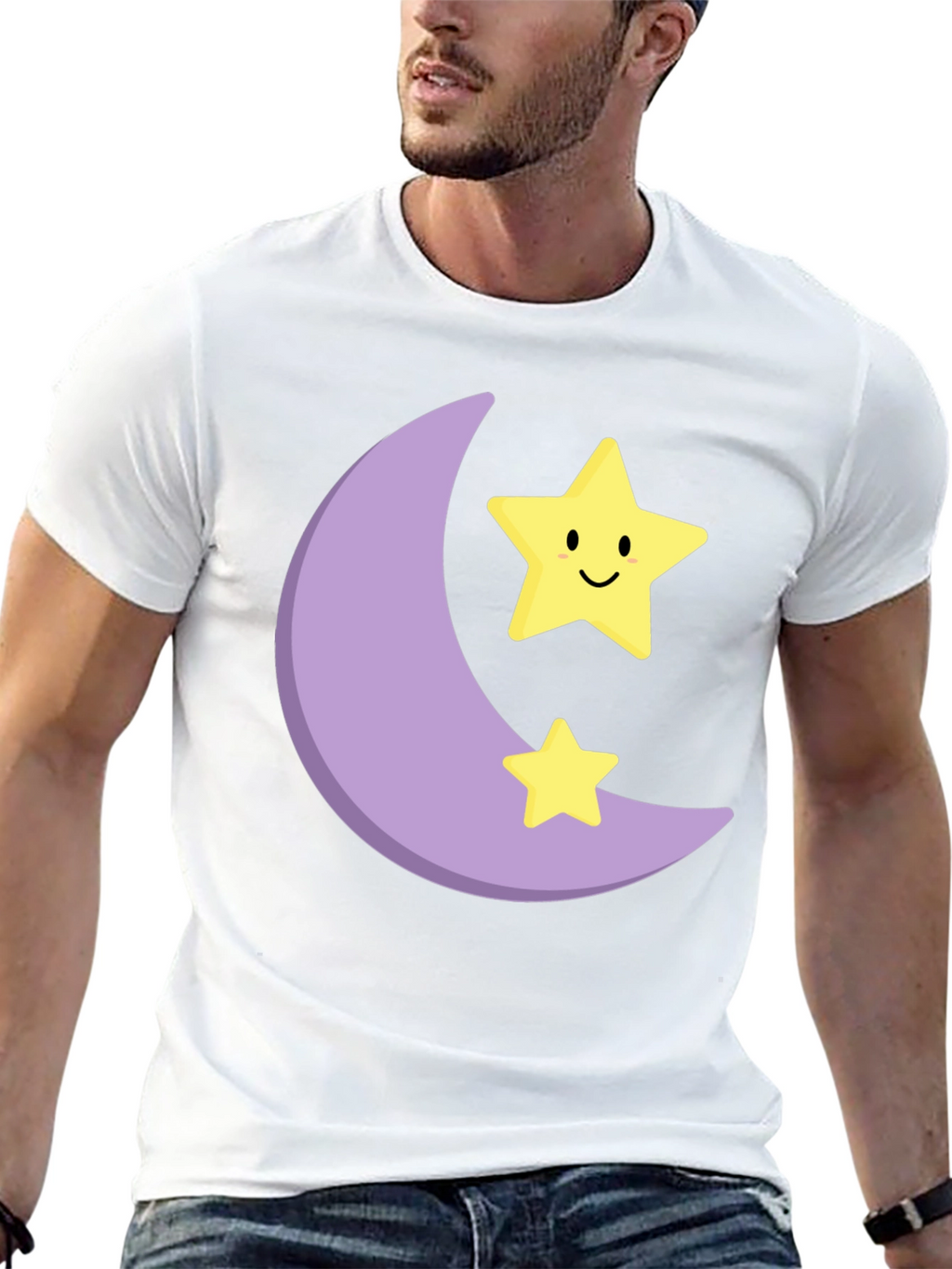 Cute Moon & Stars Graphic Black T-Shirt