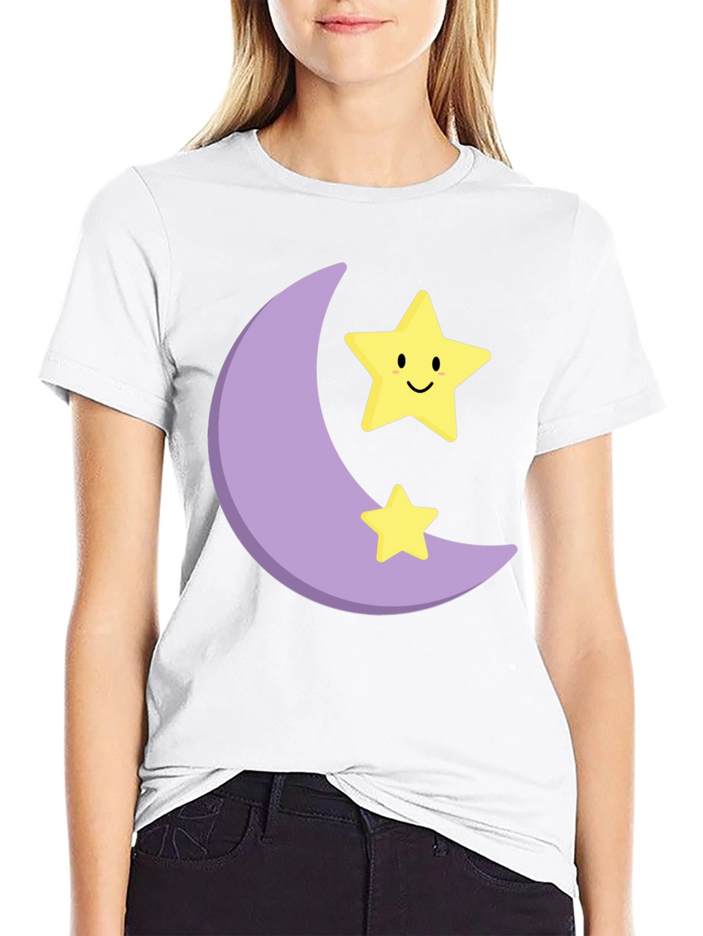 Cute Moon & Stars Graphic Black T-Shirt
