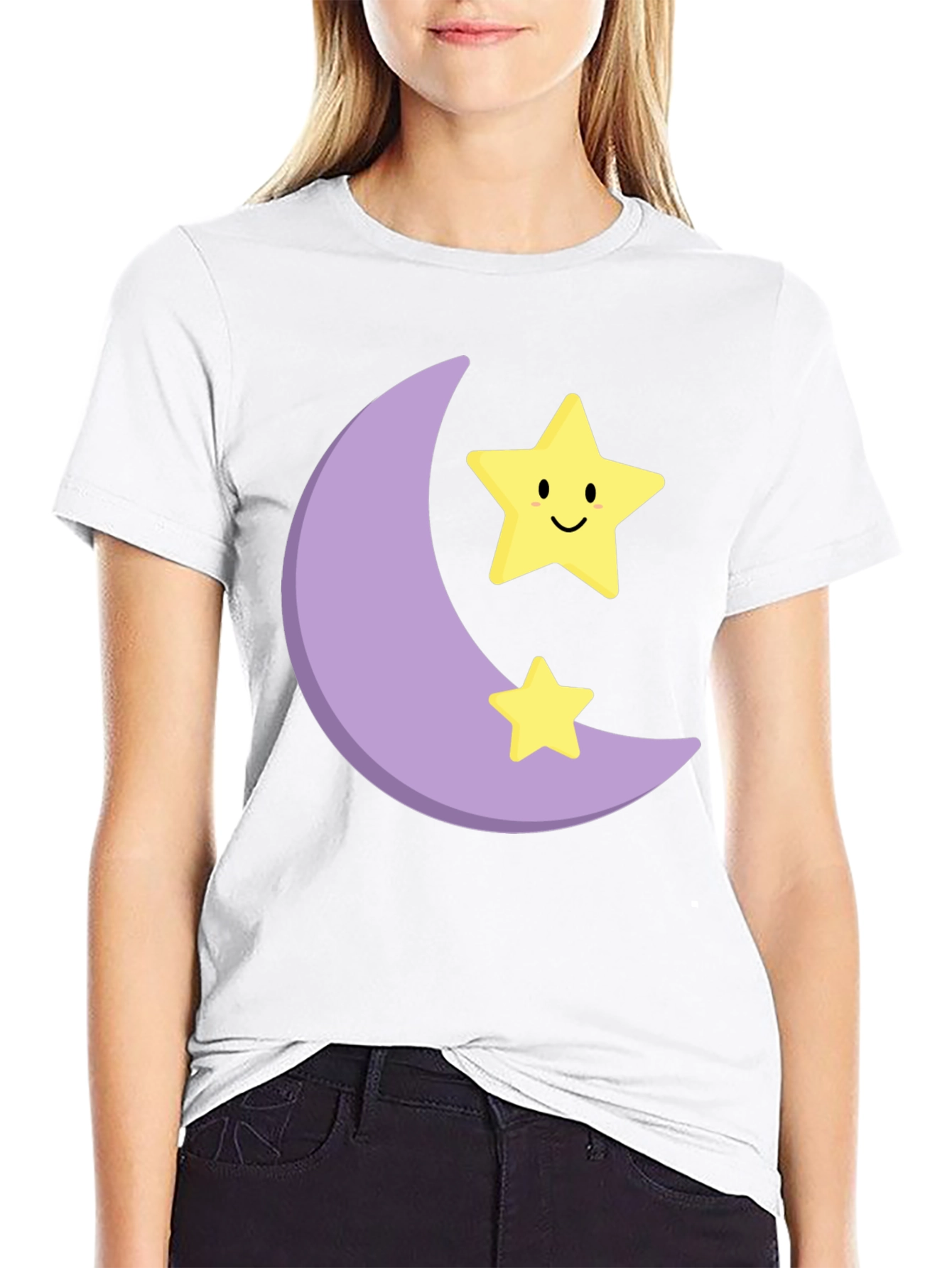 Cute Moon & Stars Graphic Black T-Shirt