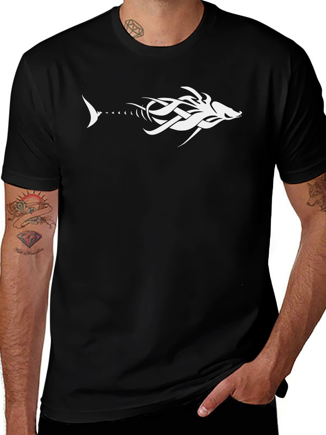 Tribal Fishbone Graphic Tee - Black