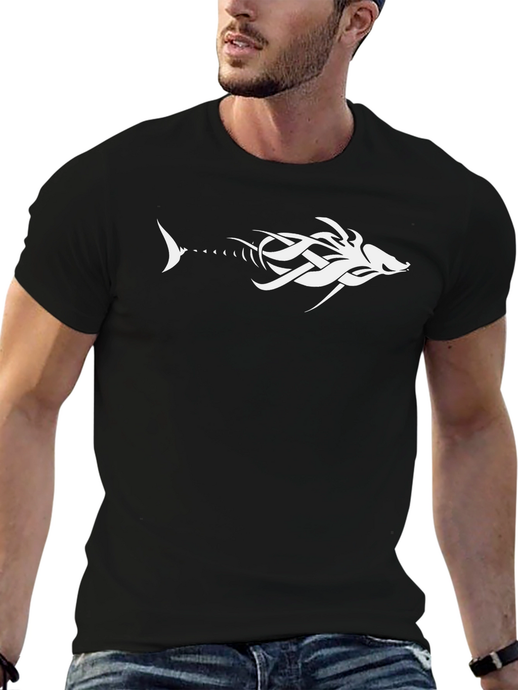 Tribal Fishbone Graphic Tee - Black