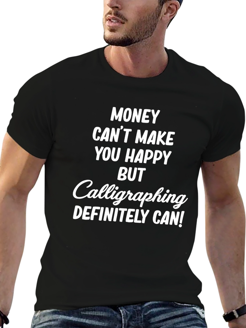 Calligraphing Makes Me Happy Black Tee