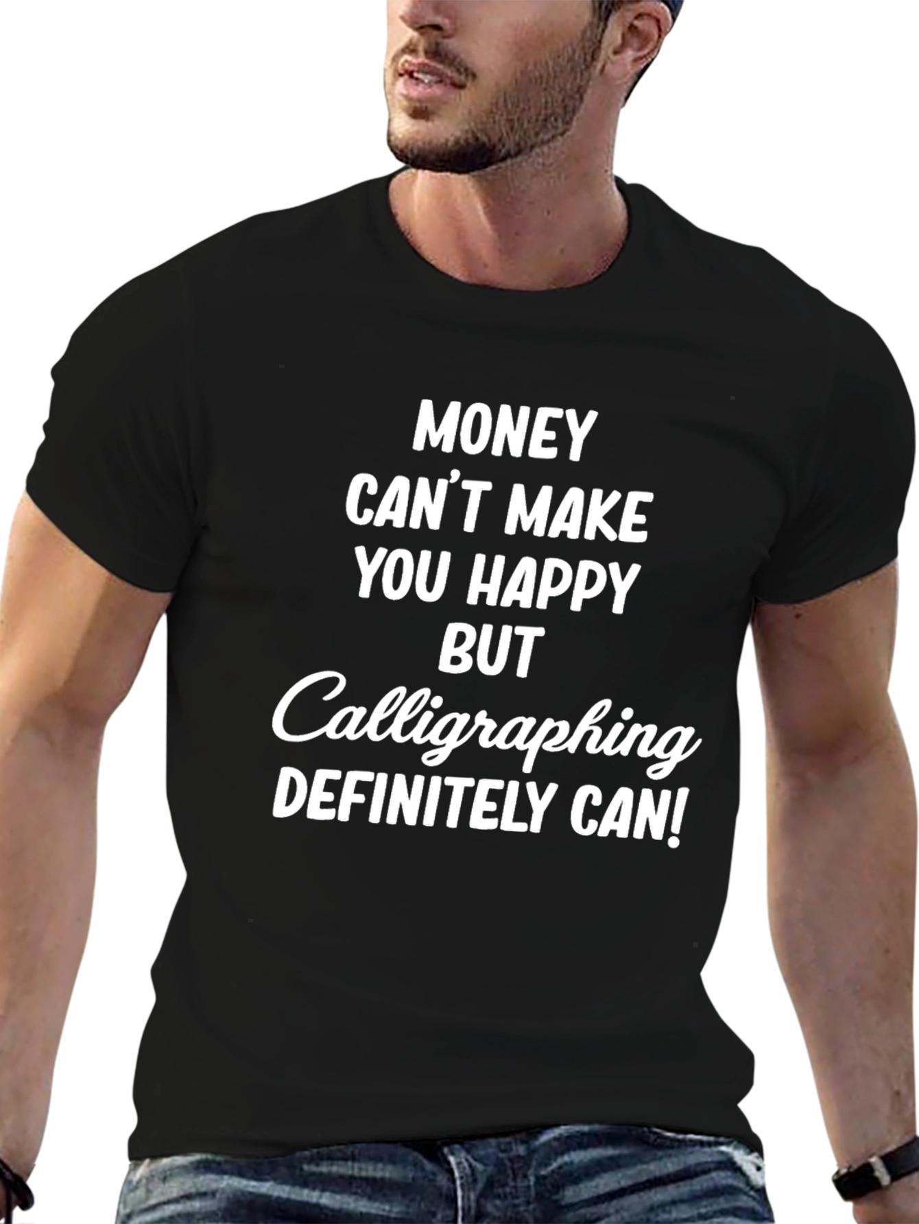 Calligraphing Makes Me Happy Black Tee