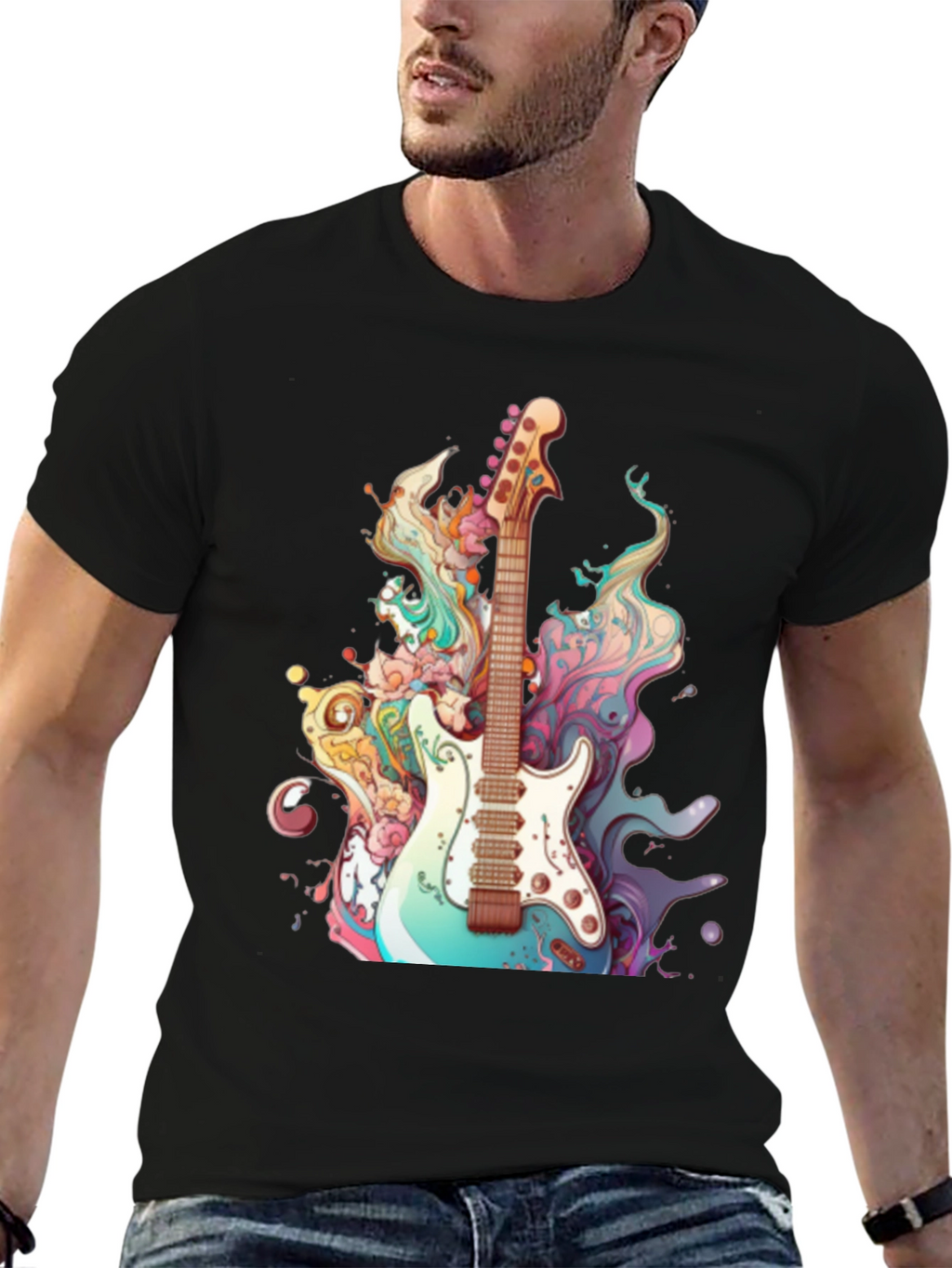 Electric Guitar Art Graphic Tee - Black