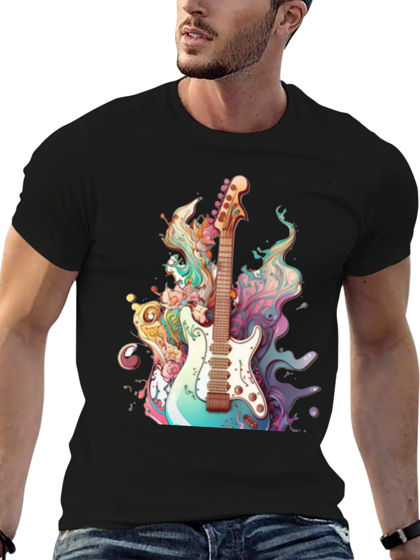 Electric Guitar Art Graphic Tee - Black