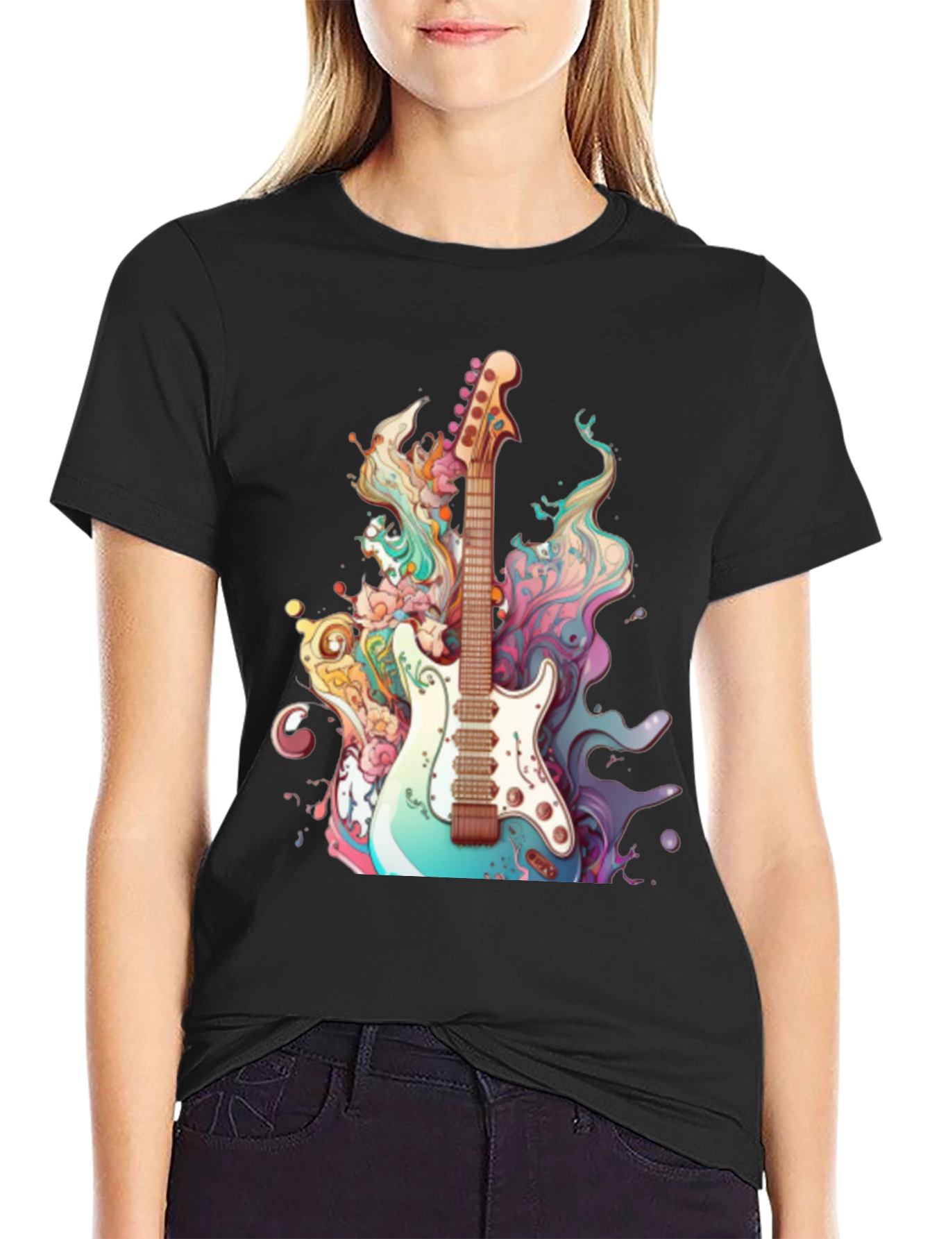 Electric Guitar Art Graphic Tee - Black