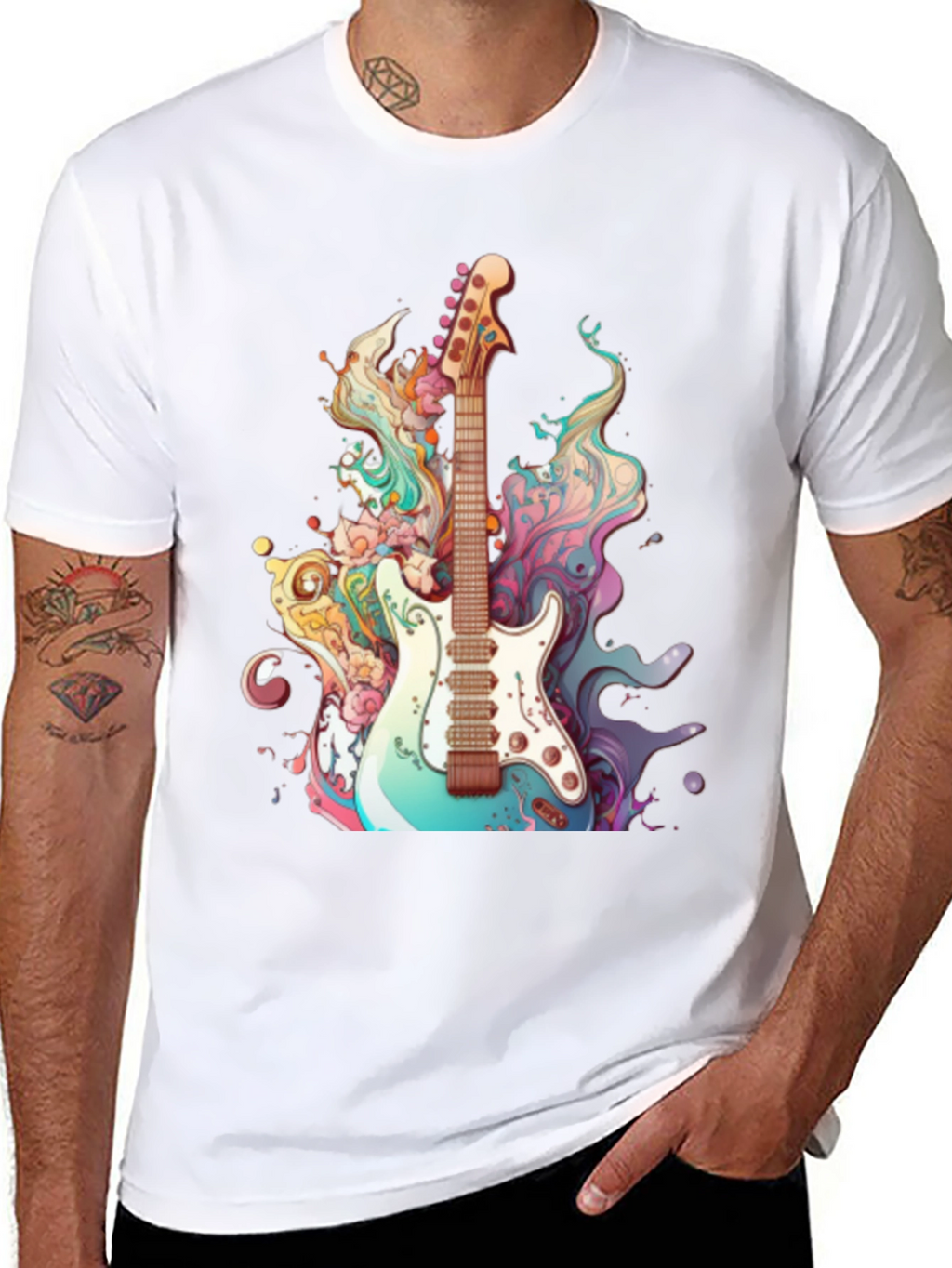 Electric Guitar Art Graphic Tee - Black