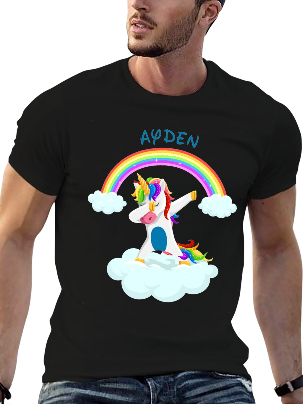 Ayden Rainbow Unicorn Dab Black T-Shirt