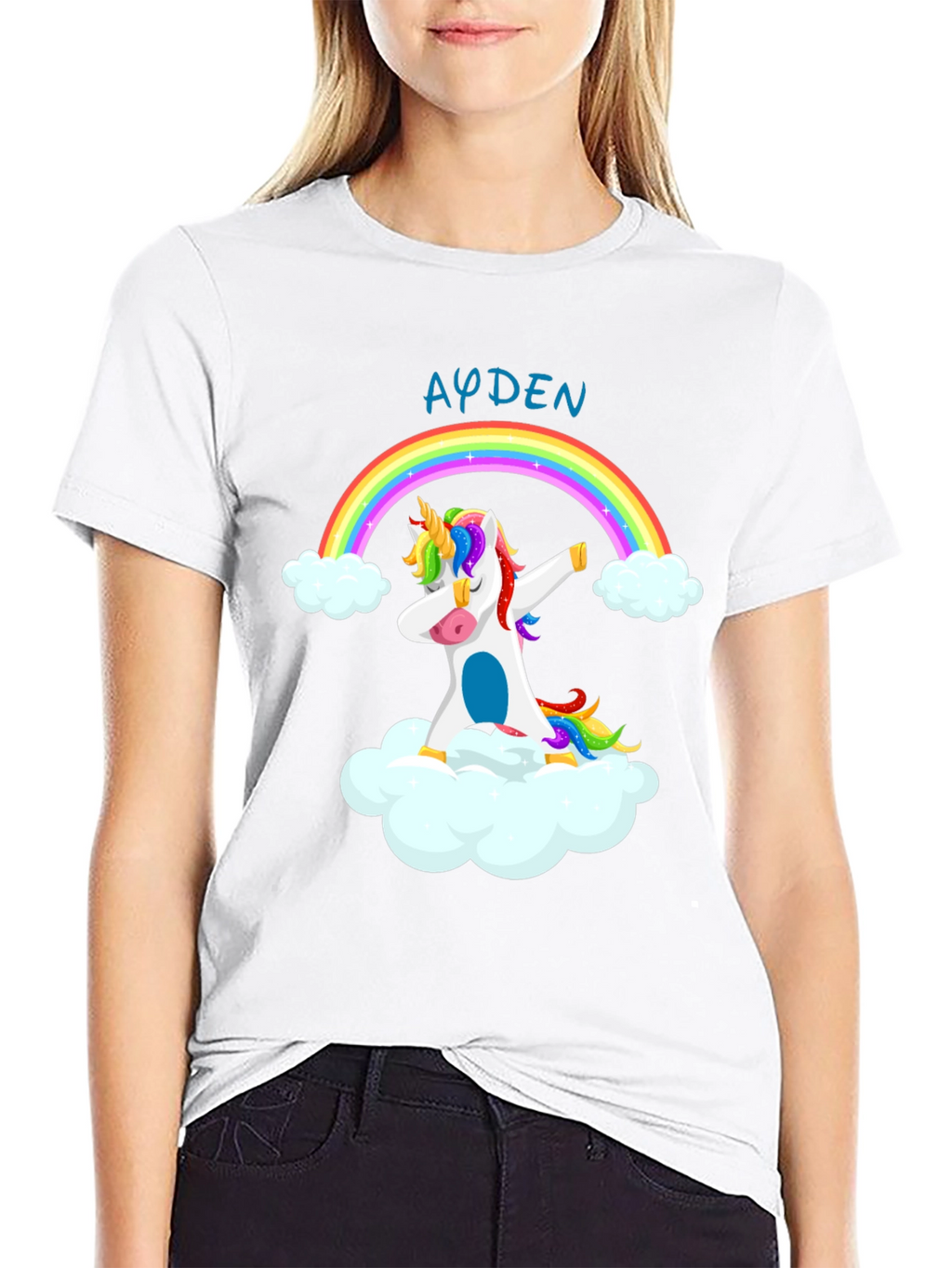 Ayden Rainbow Unicorn Dab Black T-Shirt