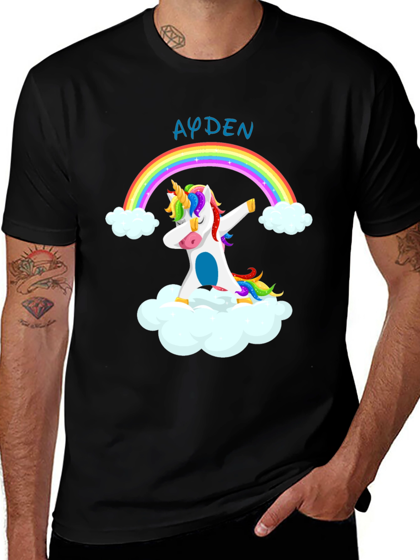 Ayden Rainbow Unicorn Dab Black T-Shirt