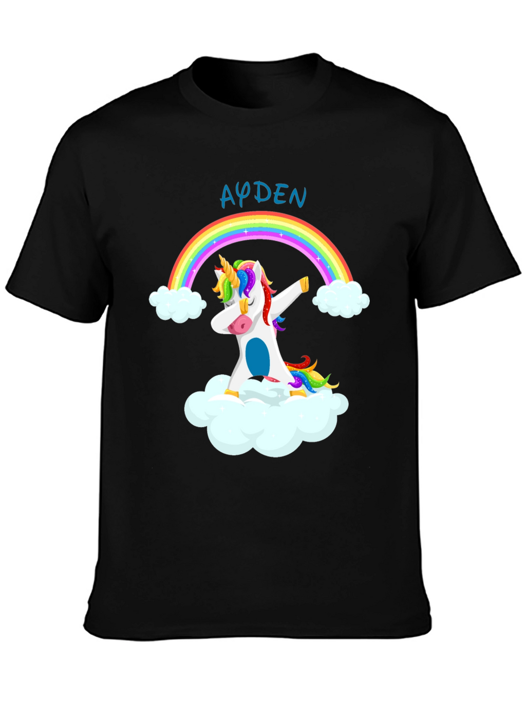 Ayden Rainbow Unicorn Dab Black T-Shirt