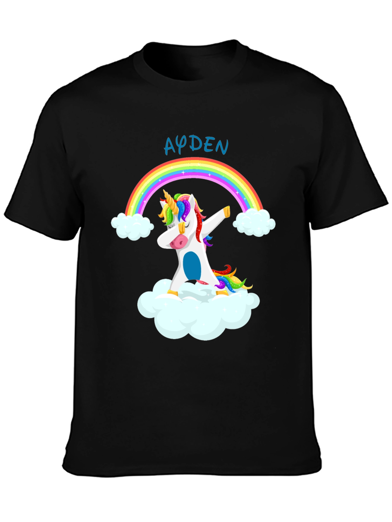 Ayden Rainbow Unicorn Dab Black T-Shirt