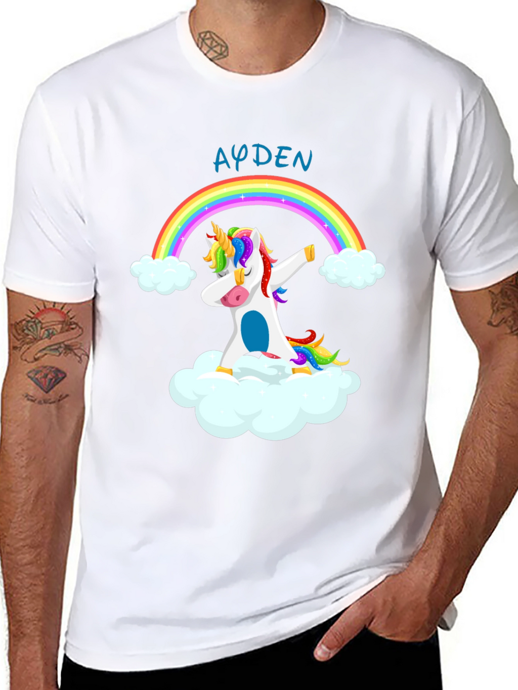 Ayden Rainbow Unicorn Dab Black T-Shirt
