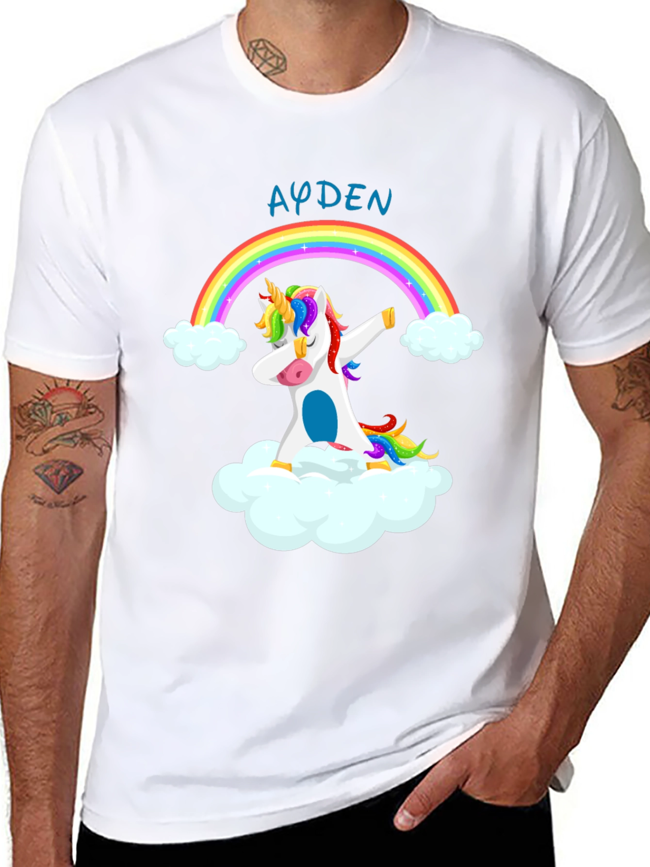 Ayden Rainbow Unicorn Dab Black T-Shirt