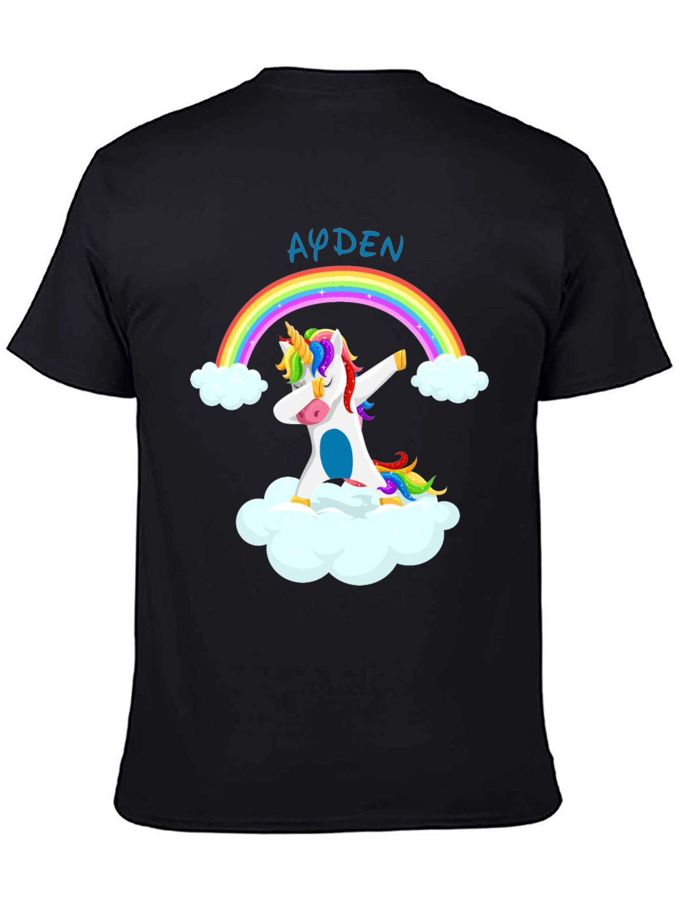 Ayden Rainbow Unicorn Dab Black T-Shirt