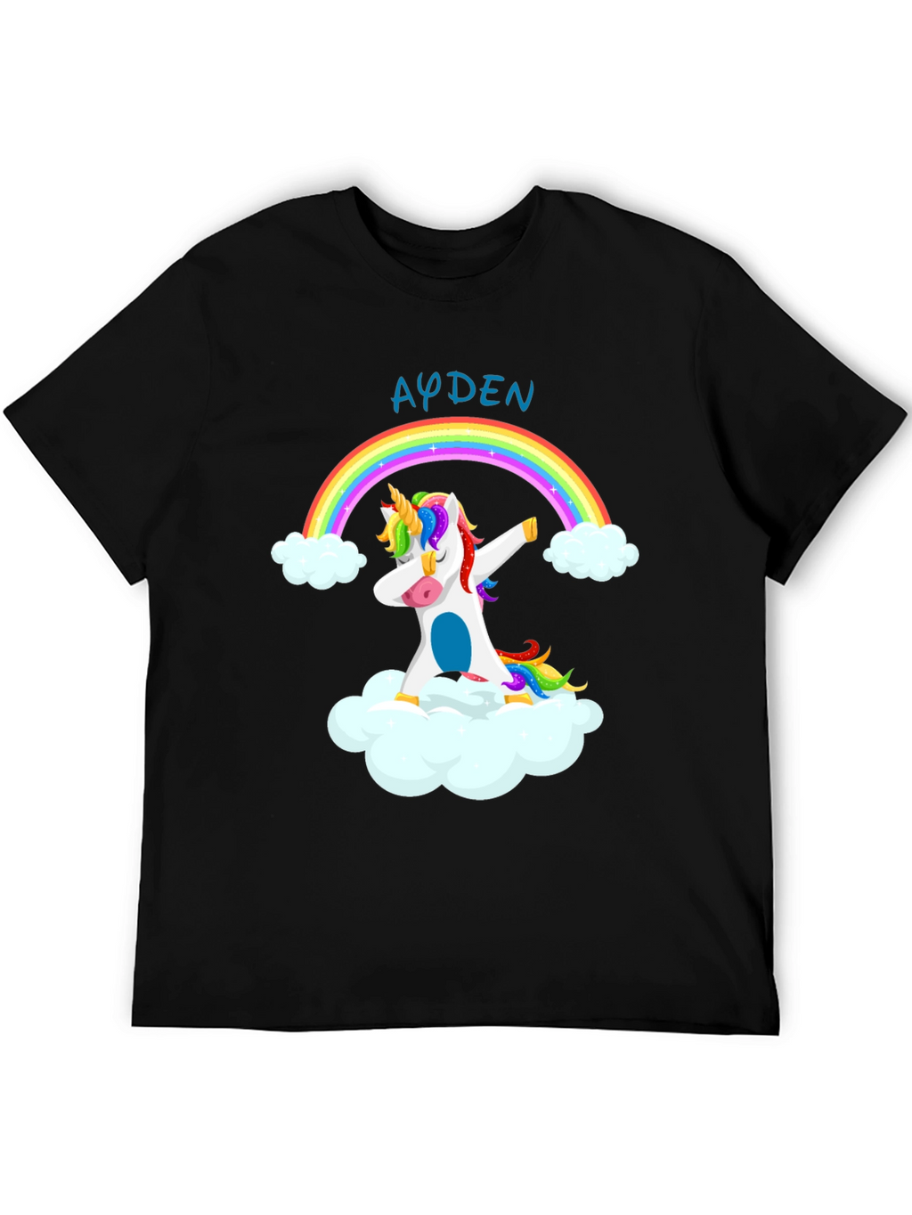 Ayden Rainbow Unicorn Dab Black T-Shirt