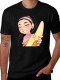 Anime Girl with Banana Black T-Shirt