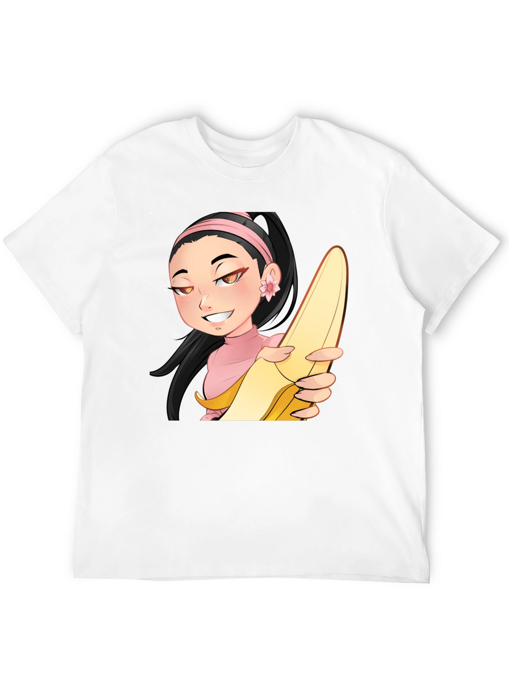 Anime Girl with Banana Black T-Shirt