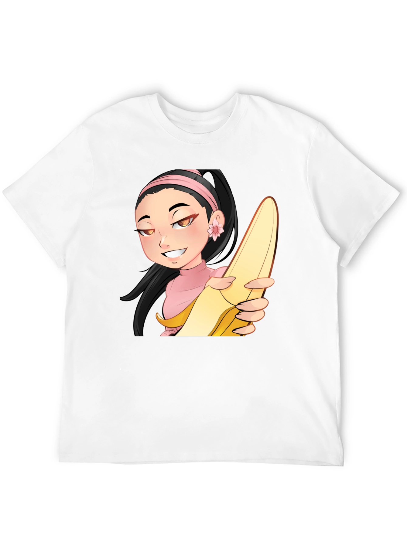 Anime Girl with Banana Black T-Shirt