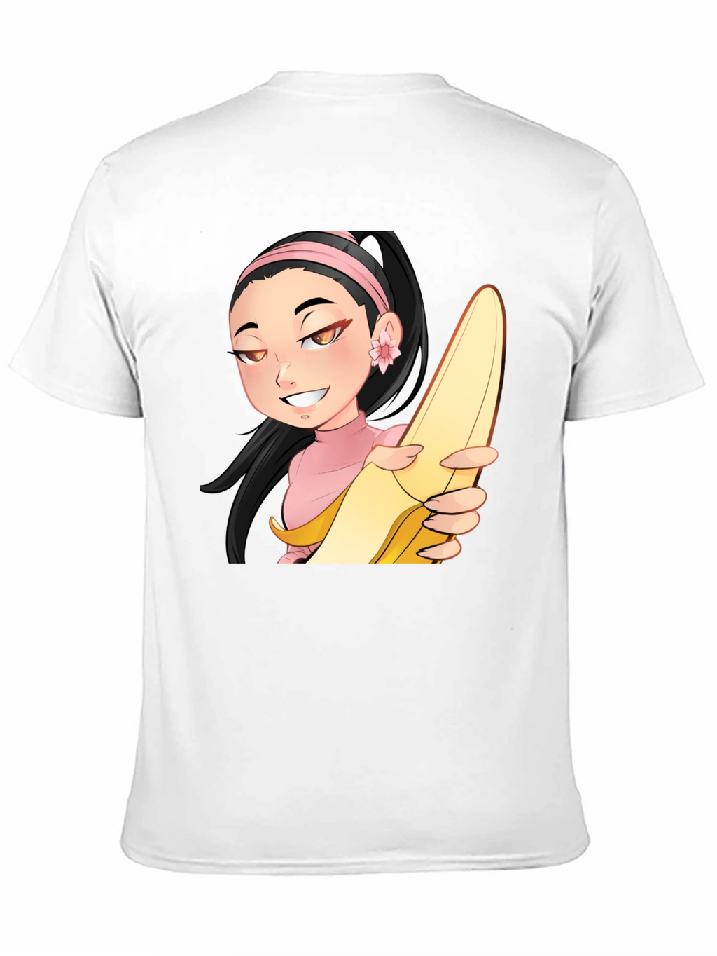 Anime Girl with Banana Black T-Shirt