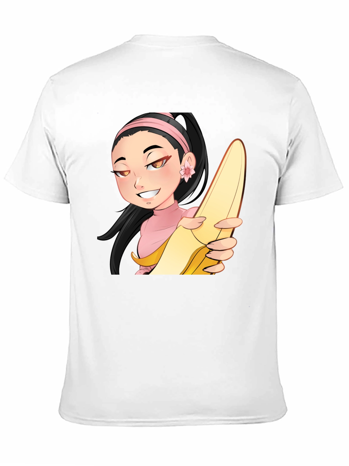 Anime Girl with Banana Black T-Shirt