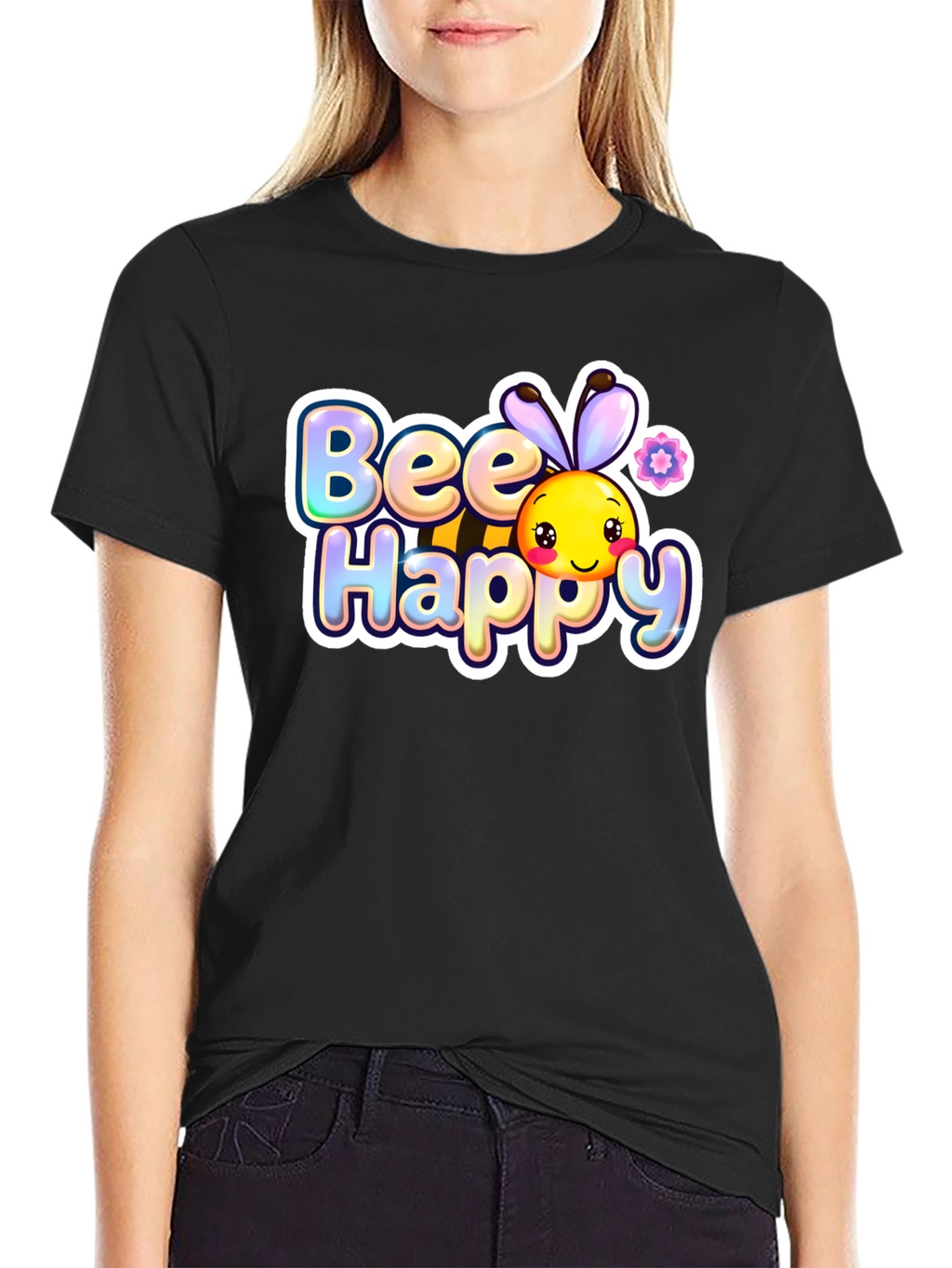 Bee Happy Graphic Tee - Black