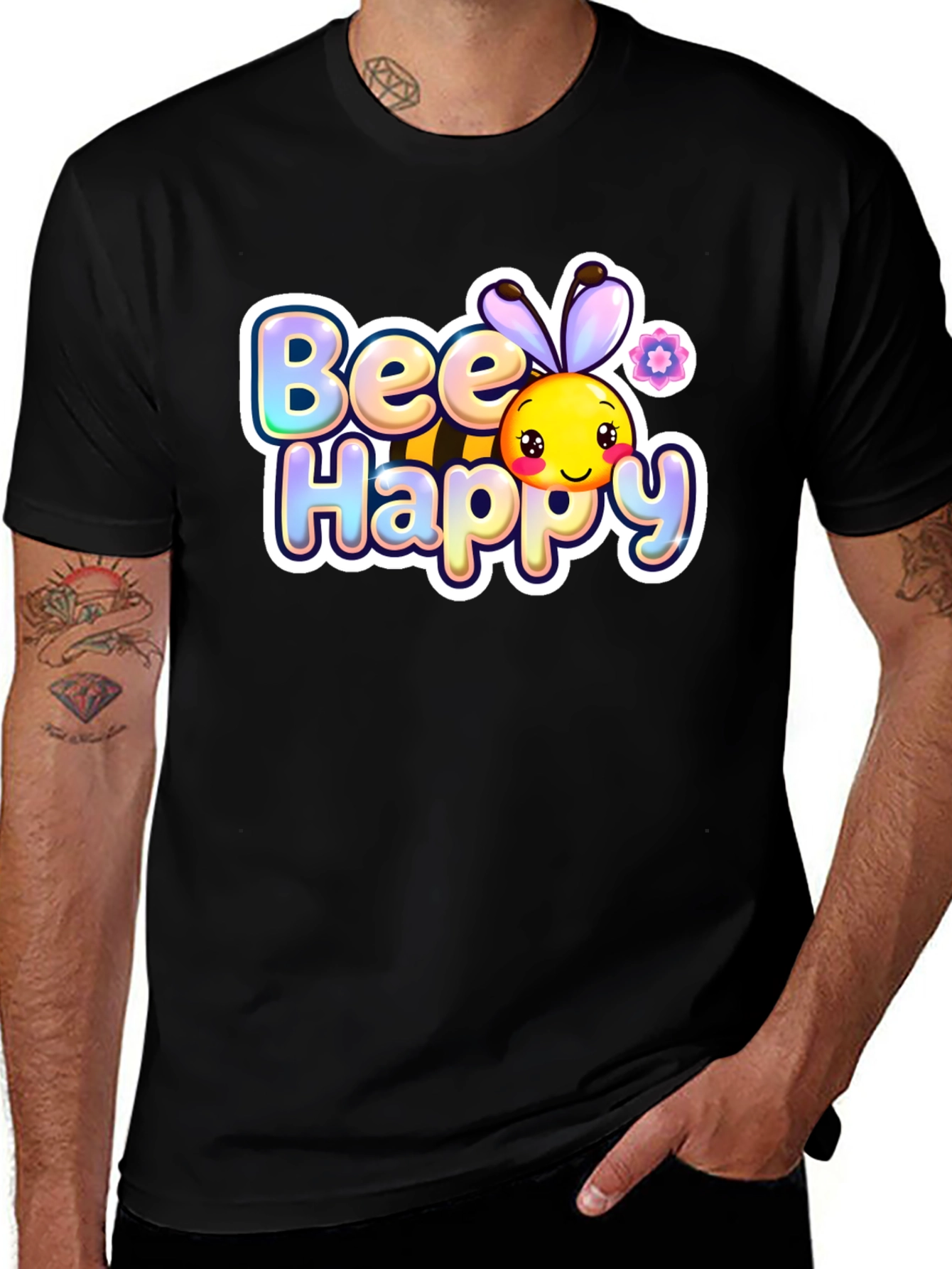 Bee Happy Graphic Tee - Black