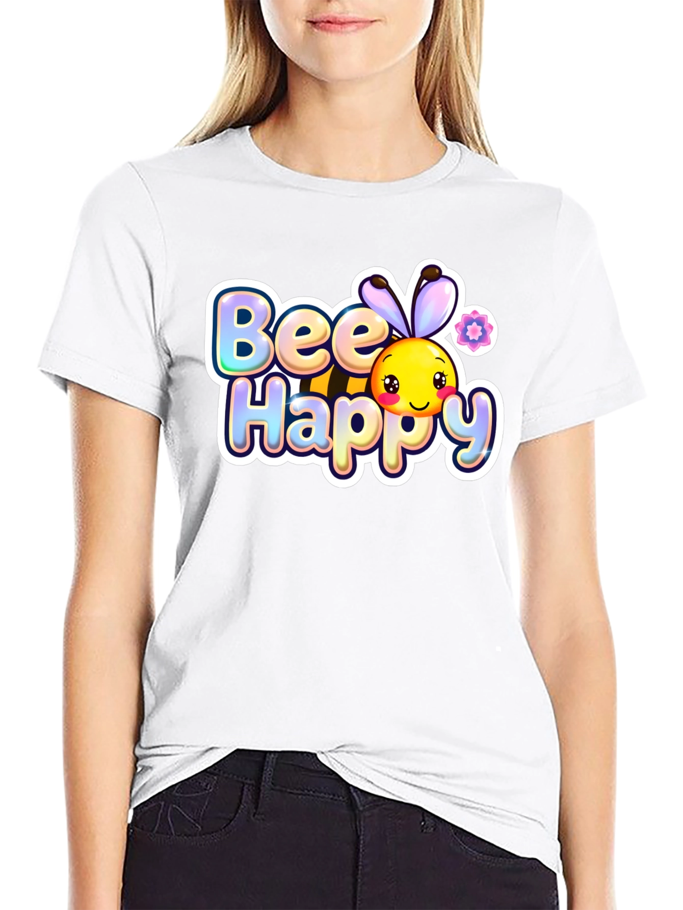 Bee Happy Graphic Tee - Black